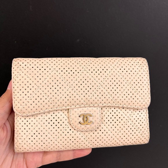 Chanel Beige Perforated Quilted Wallet - Picture 1 of 8